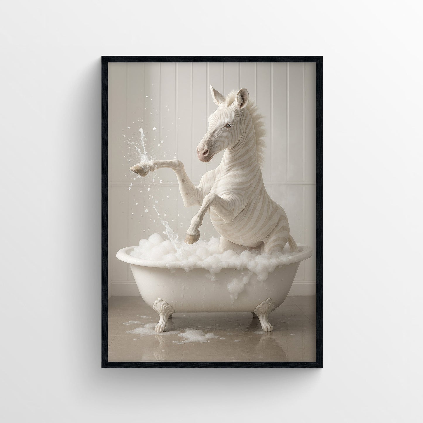 Albino Zebra Animal Bathroom Tub Poster