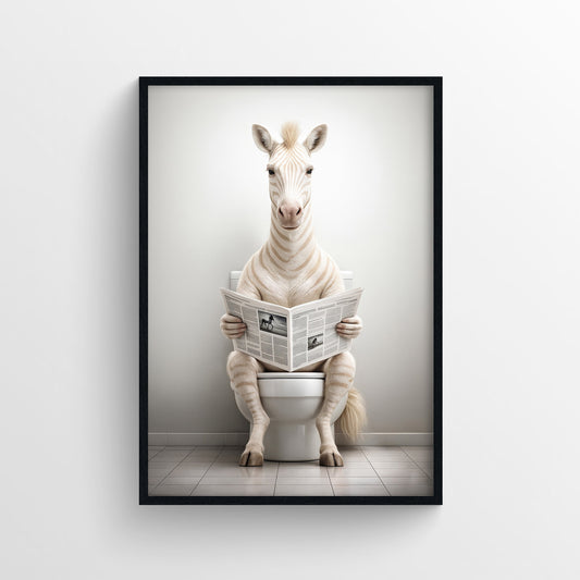 Albino Zebra Animal Bathroom Toilet Poster