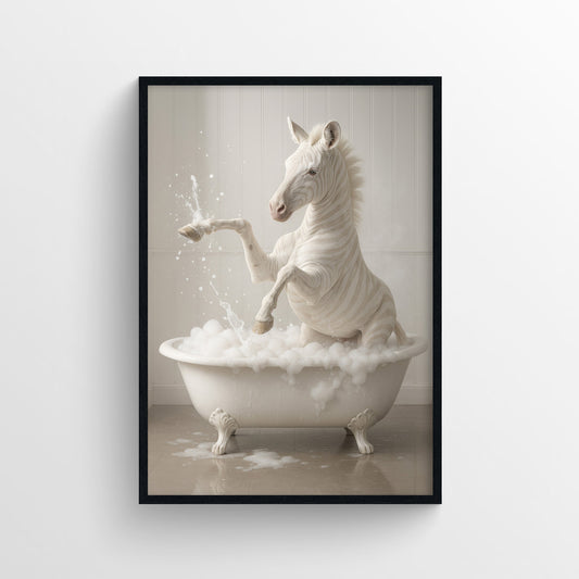 Albino Zebra Animal Bathroom Tub Poster