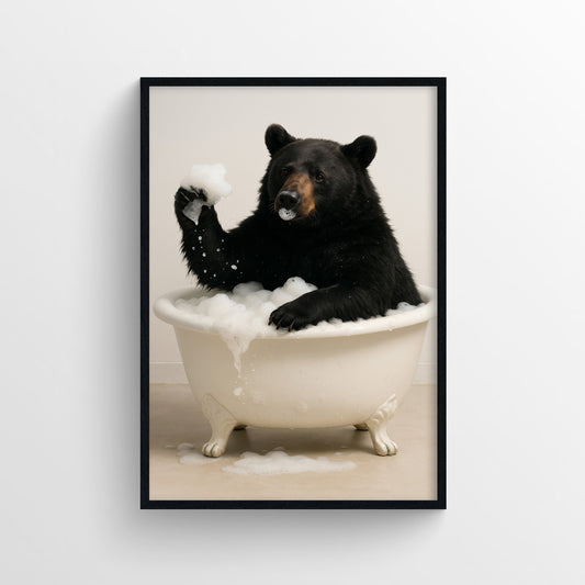 Black Bear Animal Bathroom Tub Poster