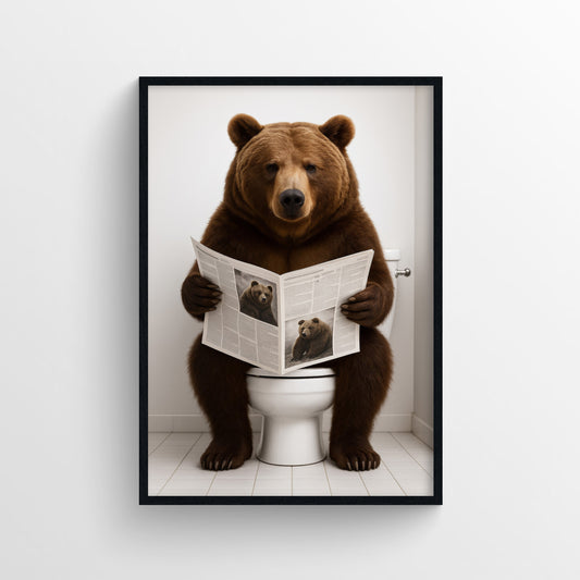 Brown Bear Animal Bathroom Toilet Poster