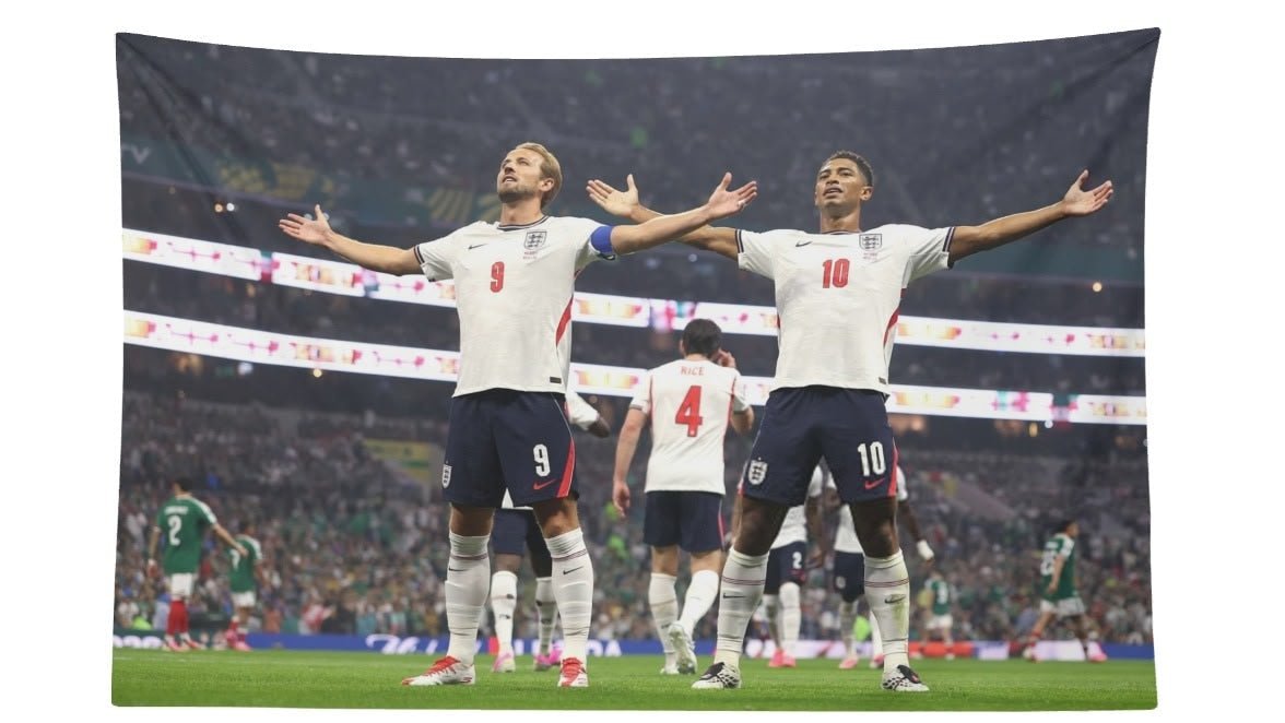 Harry Kane and Jude Bellingham England Vs. Mexico Celebration Flag For 2026 World Copa - AthleteFlags