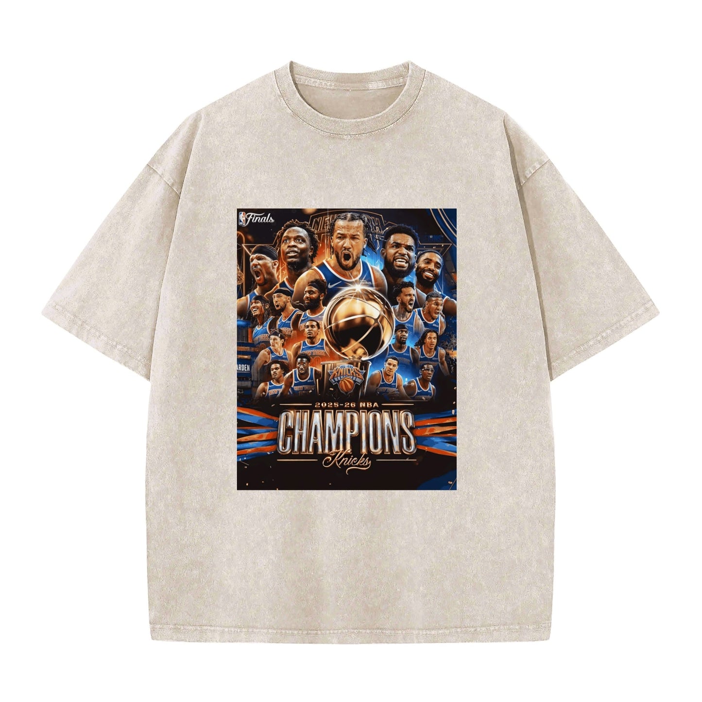 Knicks NBA Finals Champion Flag Short Sleeve T-Shirt - Classic Vintage Washed Style - AthleteFlags