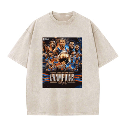 Knicks NBA Finals Champion Flag Short Sleeve T-Shirt - Classic Vintage Washed Style - AthleteFlags