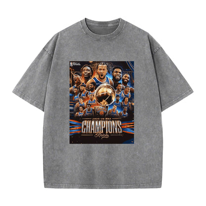 Knicks NBA Finals Champion Flag Short Sleeve T-Shirt - Classic Vintage Washed Style - AthleteFlags