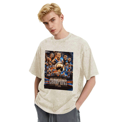 Knicks NBA Finals Champion Flag Short Sleeve T-Shirt - Classic Vintage Washed Style - AthleteFlags