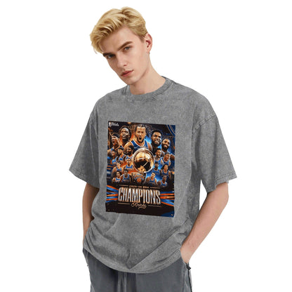 Knicks NBA Finals Champion Flag Short Sleeve T-Shirt - Classic Vintage Washed Style - AthleteFlags