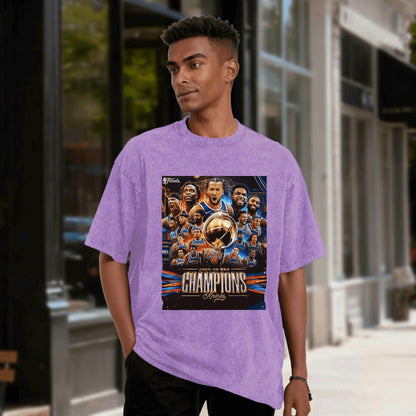 Knicks NBA Finals Champion Flag Short Sleeve T-Shirt - Classic Vintage Washed Style - AthleteFlags