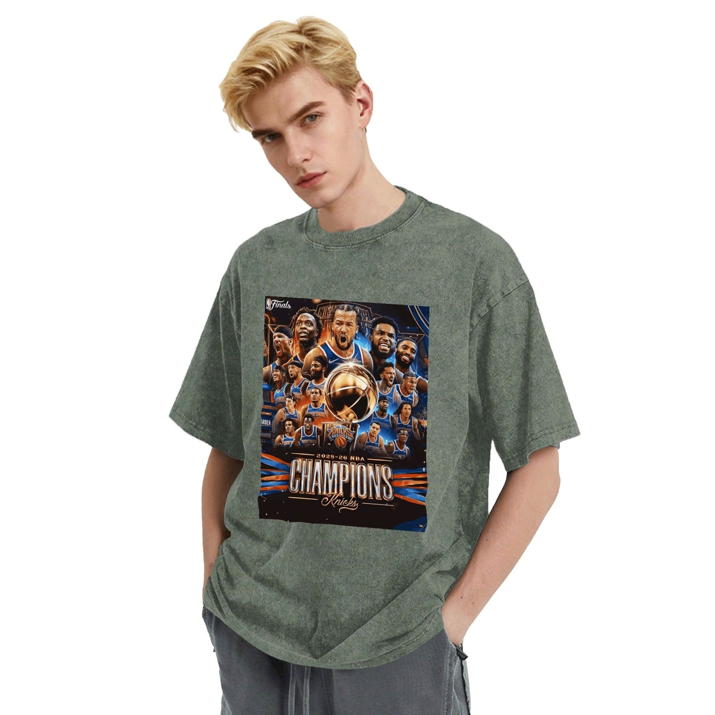 Knicks NBA Finals Champion Flag Short Sleeve T-Shirt - Classic Vintage Washed Style - AthleteFlags