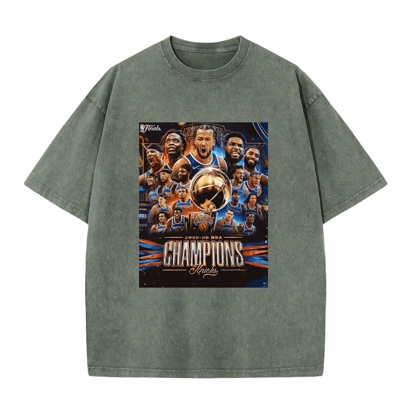 Knicks NBA Finals Champion Flag Short Sleeve T-Shirt - Classic Vintage Washed Style - AthleteFlags