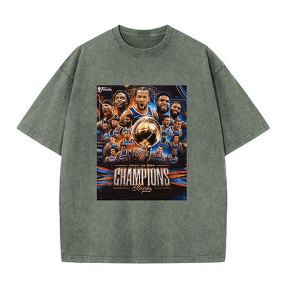 Knicks NBA Finals Champion Flag Short Sleeve T-Shirt - Classic Vintage Washed Style - AthleteFlags