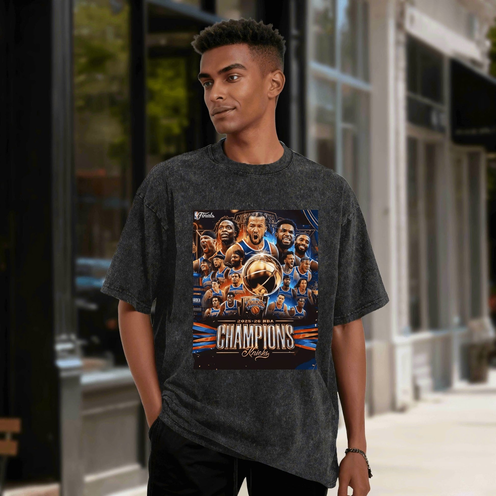 Knicks NBA Finals Champion Flag Short Sleeve T-Shirt - Classic Vintage Washed Style - AthleteFlags