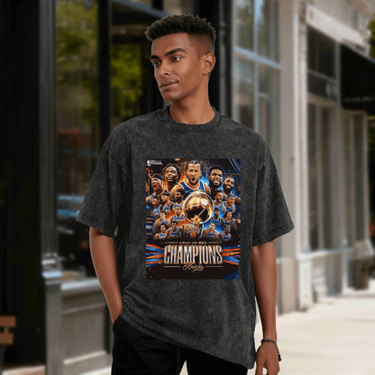 Knicks NBA Finals Champion Flag Short Sleeve T-Shirt - Classic Vintage Washed Style - AthleteFlags