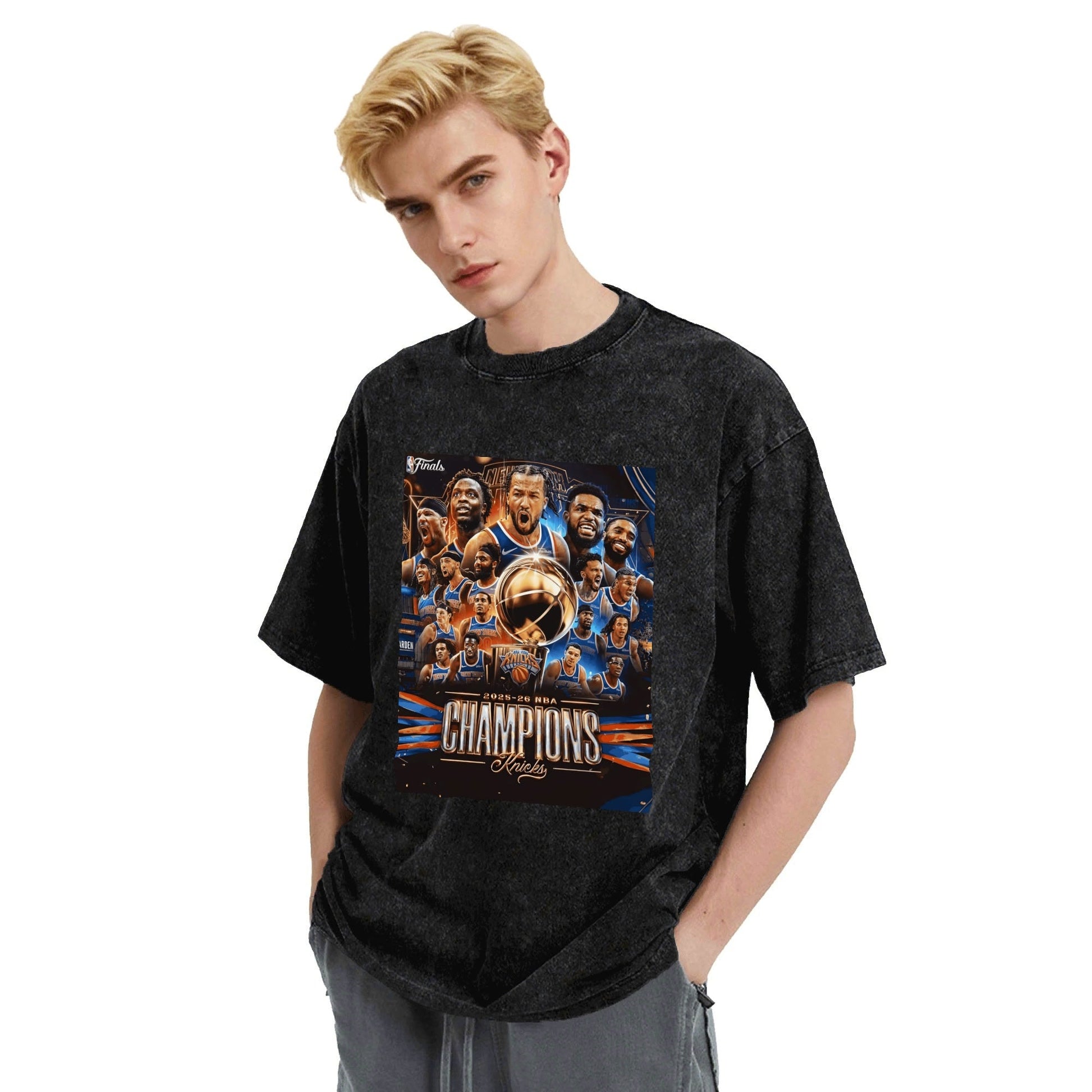 Knicks NBA Finals Champion Flag Short Sleeve T-Shirt - Classic Vintage Washed Style - AthleteFlags