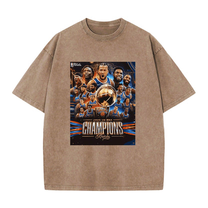 Knicks NBA Finals Champion Flag Short Sleeve T-Shirt - Classic Vintage Washed Style - AthleteFlags