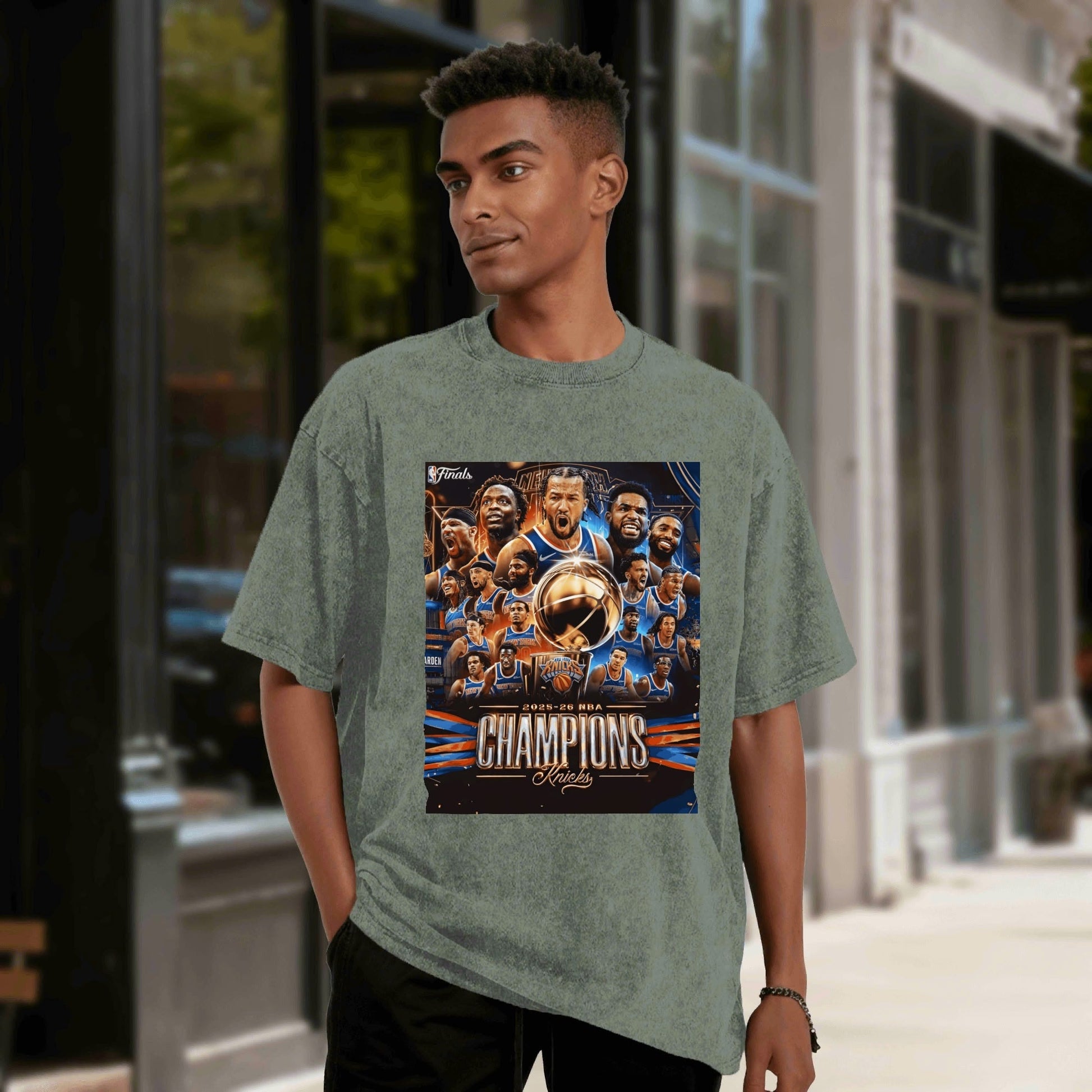 Knicks NBA Finals Champion Flag Short Sleeve T-Shirt - Classic Vintage Washed Style - AthleteFlags