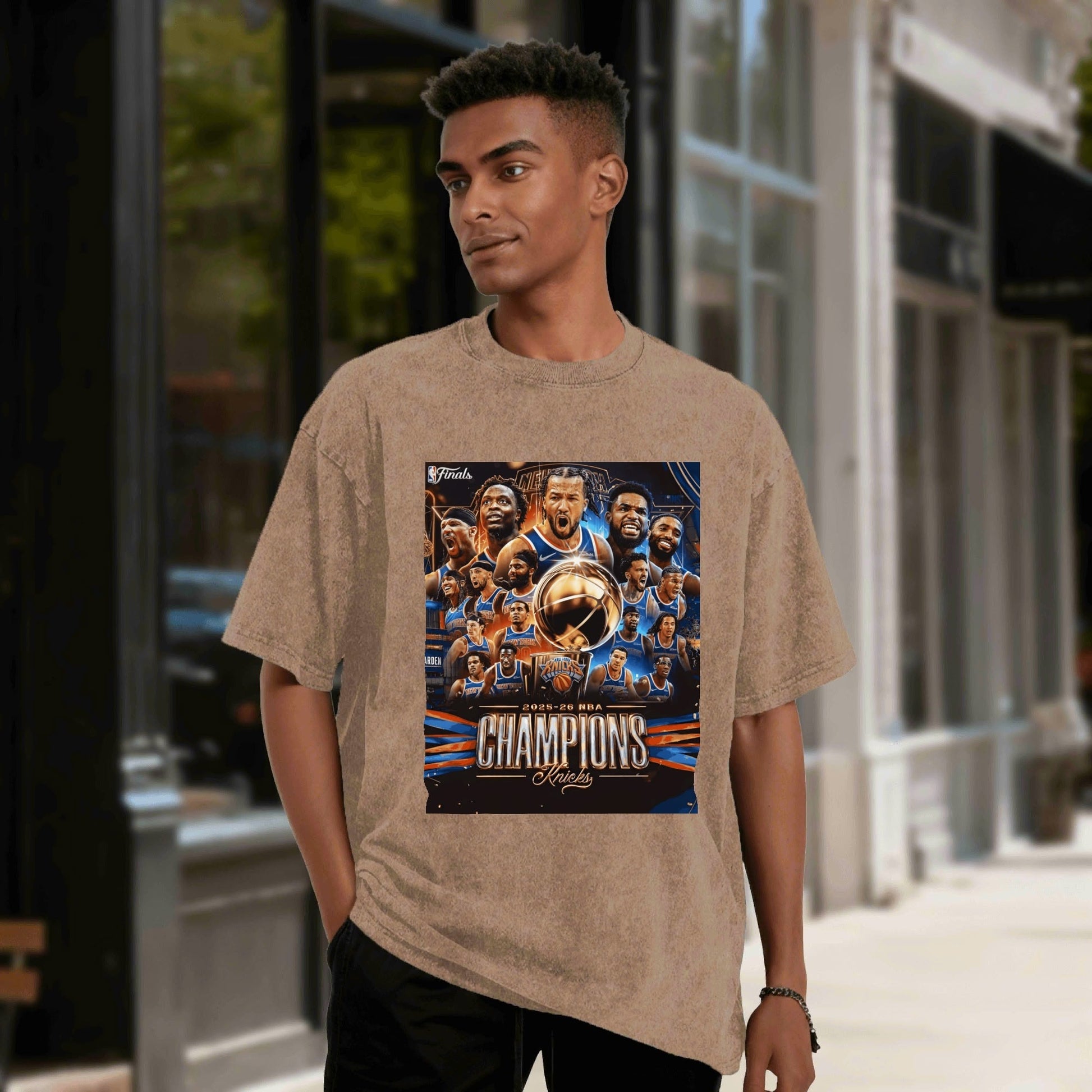 Knicks NBA Finals Champion Flag Short Sleeve T-Shirt - Classic Vintage Washed Style - AthleteFlags