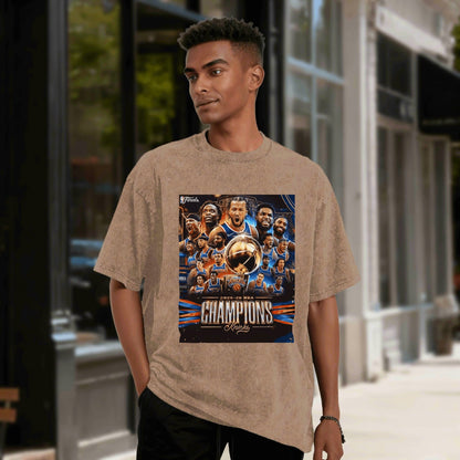 Knicks NBA Finals Champion Flag Short Sleeve T-Shirt - Classic Vintage Washed Style - AthleteFlags