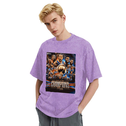 Knicks NBA Finals Champion Flag Short Sleeve T-Shirt - Classic Vintage Washed Style - AthleteFlags