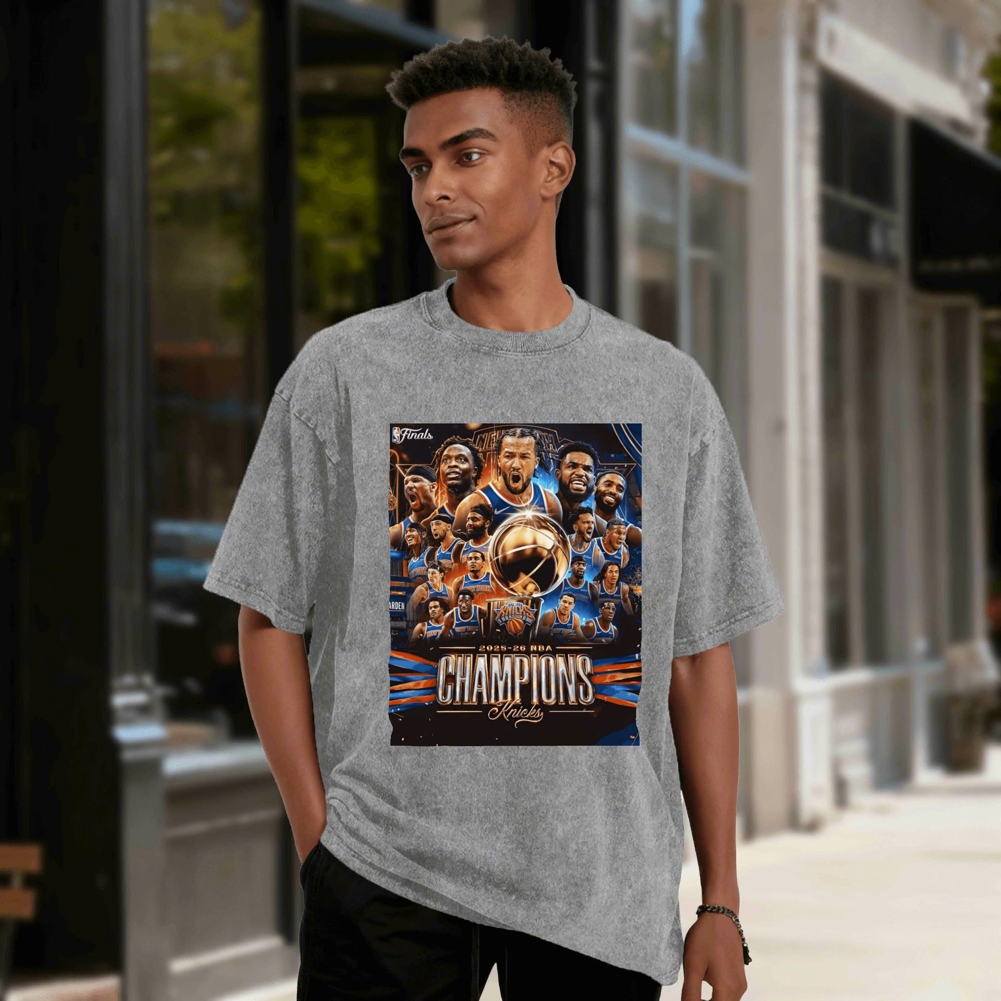 Knicks NBA Finals Champion Flag Short Sleeve T-Shirt - Classic Vintage Washed Style - AthleteFlags