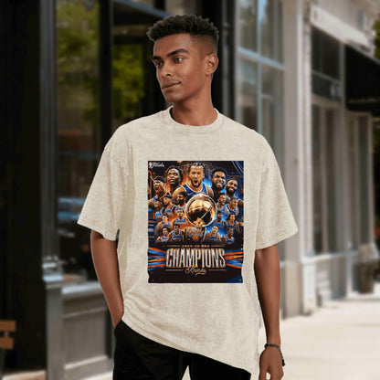 Knicks NBA Finals Champion Flag Short Sleeve T-Shirt - Classic Vintage Washed Style - AthleteFlags