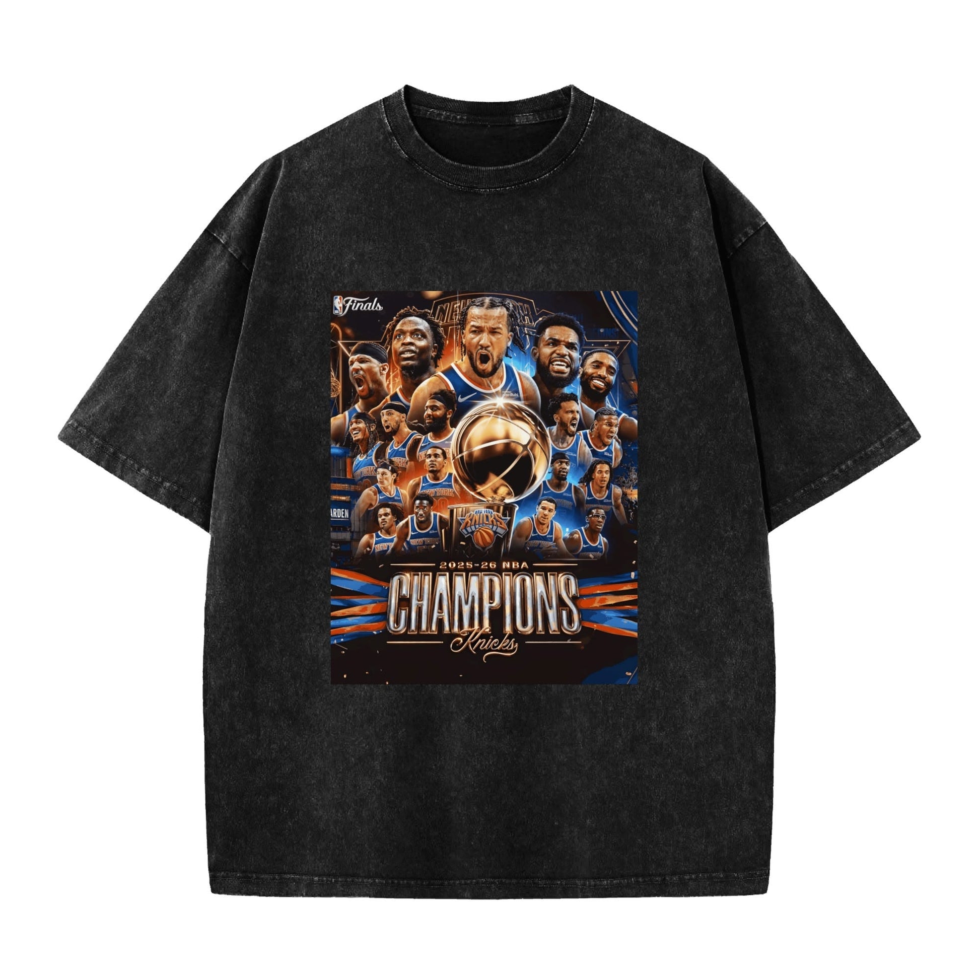Knicks NBA Finals Champion Flag Short Sleeve T-Shirt - Classic Vintage Washed Style - AthleteFlags