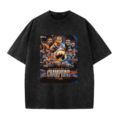 Knicks NBA Finals Champion Flag Short Sleeve T-Shirt - Classic Vintage Washed Style - AthleteFlags