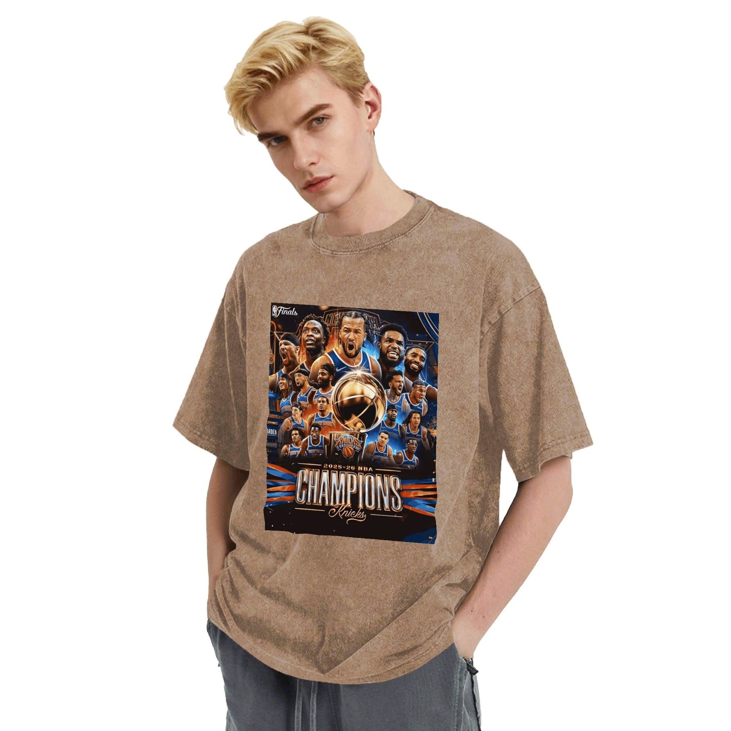 Knicks NBA Finals Champion Flag Short Sleeve T-Shirt - Classic Vintage Washed Style - AthleteFlags