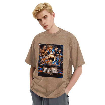 Knicks NBA Finals Champion Flag Short Sleeve T-Shirt - Classic Vintage Washed Style - AthleteFlags