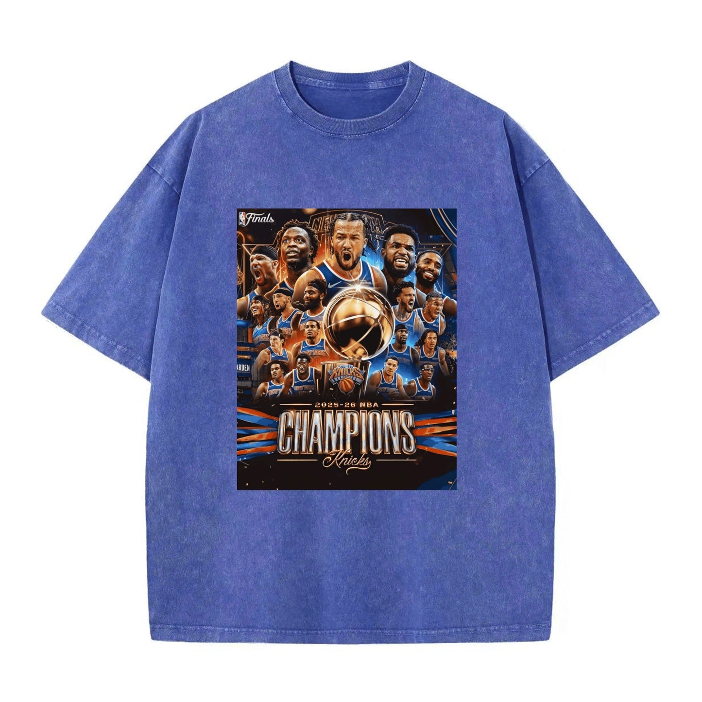 Knicks NBA Finals Champion Flag Short Sleeve T-Shirt - Classic Vintage Washed Style - AthleteFlags
