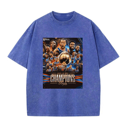 Knicks NBA Finals Champion Flag Short Sleeve T-Shirt - Classic Vintage Washed Style - AthleteFlags