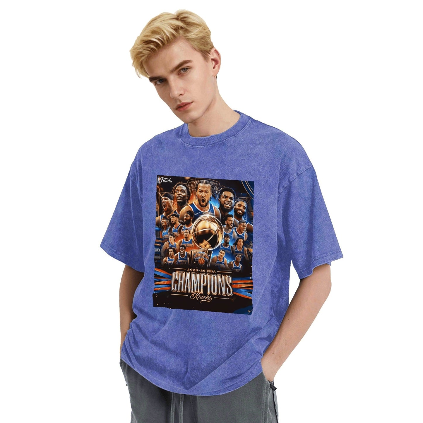Knicks NBA Finals Champion Flag Short Sleeve T-Shirt - Classic Vintage Washed Style - AthleteFlags