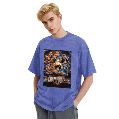 Knicks NBA Finals Champion Flag Short Sleeve T-Shirt - Classic Vintage Washed Style - AthleteFlags