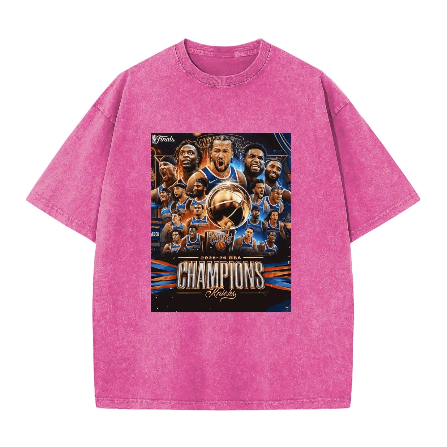 Knicks NBA Finals Champion Flag Short Sleeve T-Shirt - Classic Vintage Washed Style - AthleteFlags