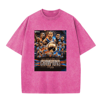 Knicks NBA Finals Champion Flag Short Sleeve T-Shirt - Classic Vintage Washed Style - AthleteFlags