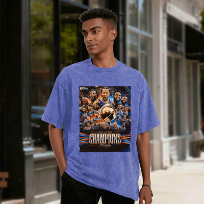 Knicks NBA Finals Champion Flag Short Sleeve T-Shirt - Classic Vintage Washed Style - AthleteFlags