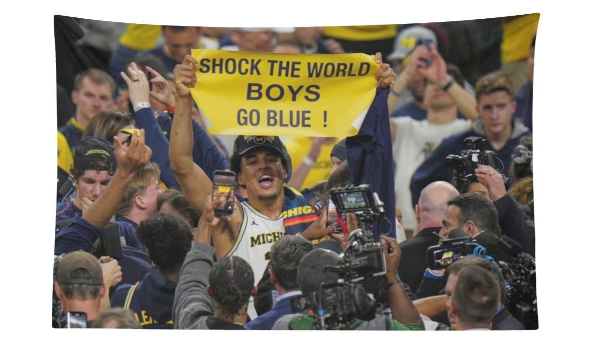 Yaxel Lendeborg Paparazzi "Shock The World Boys Go Blue" Michigan 2026 National Champions Flag - AthleteFlags